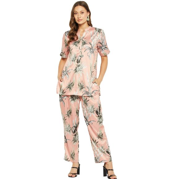 Gypsie Blu Loungewear Satin Co-Ord Set Floral Printed Pajama Shirt Set 2 Piece - Picture 1 of 7